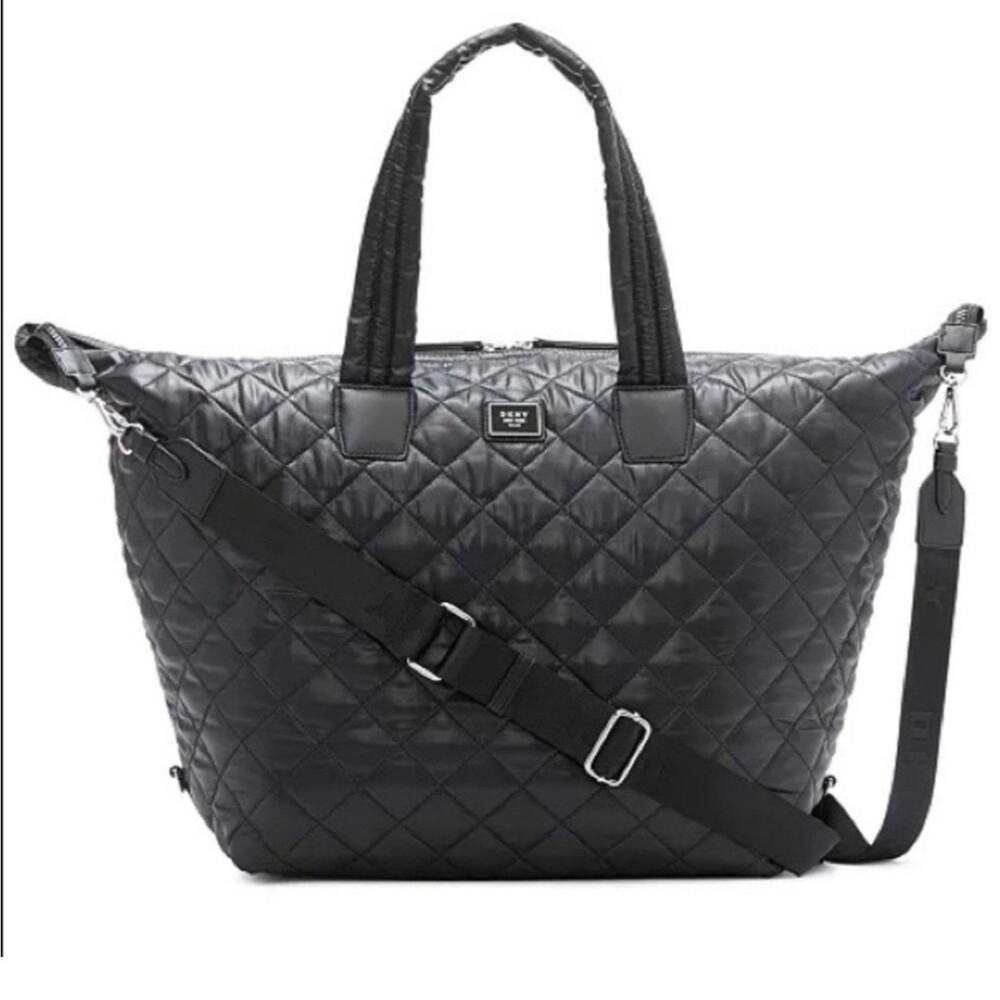 DKNY Maya Quilted Extra Large Overnighter Black Weekender Tote Bag New